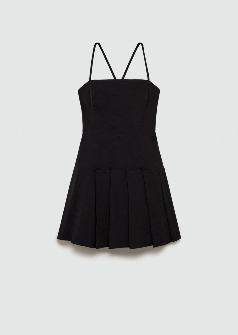 Mango Women's Crossed Back Pleated Dress - Black