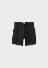 Mango Women's Decorative Ripped Denim Bermuda Shorts - Black Denim