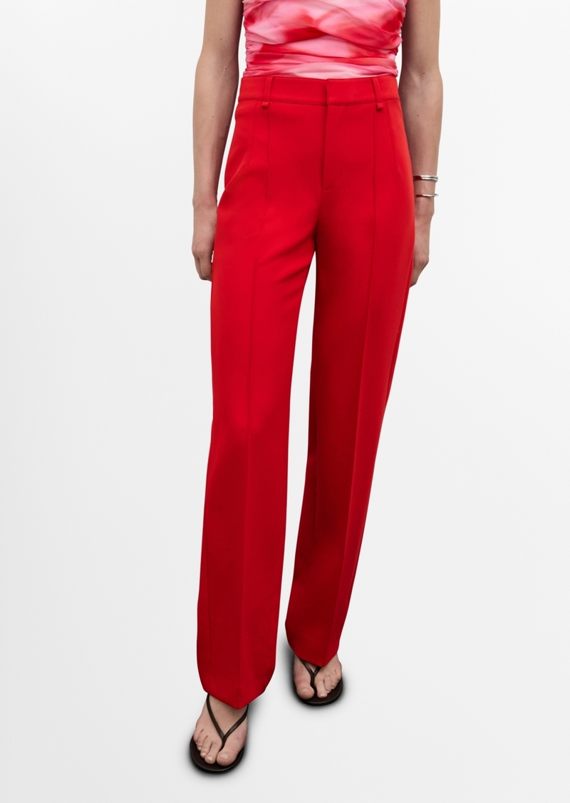 Mango Women's Decorative Seams Straight-Fit Pants - Red