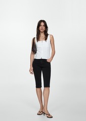 Mango Women's Decorative Stitching Slim Capri Jeans - Black Denim