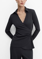 Mango Women's Draped Detail Blouse - Charcoal