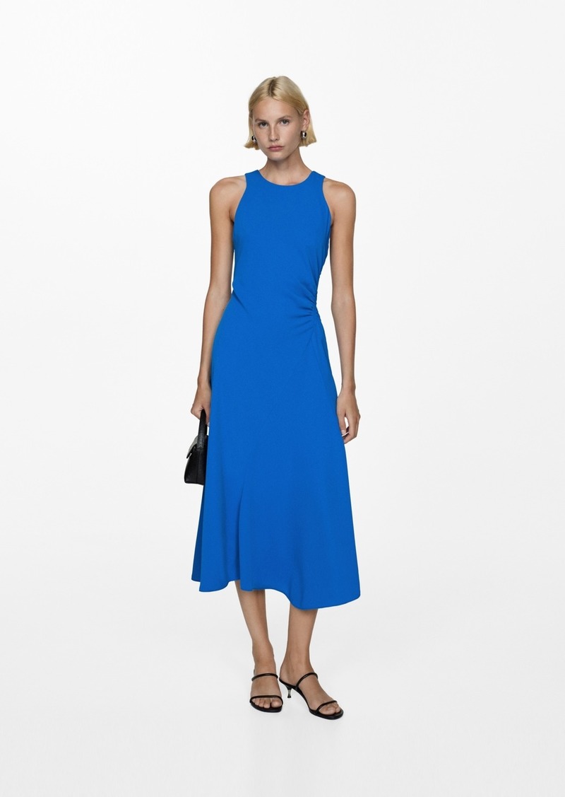 Mango Women's Draped Detail Midi-Dress - Blue