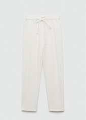 Mango Women's Elastic Waist Cotton Pants - Off White