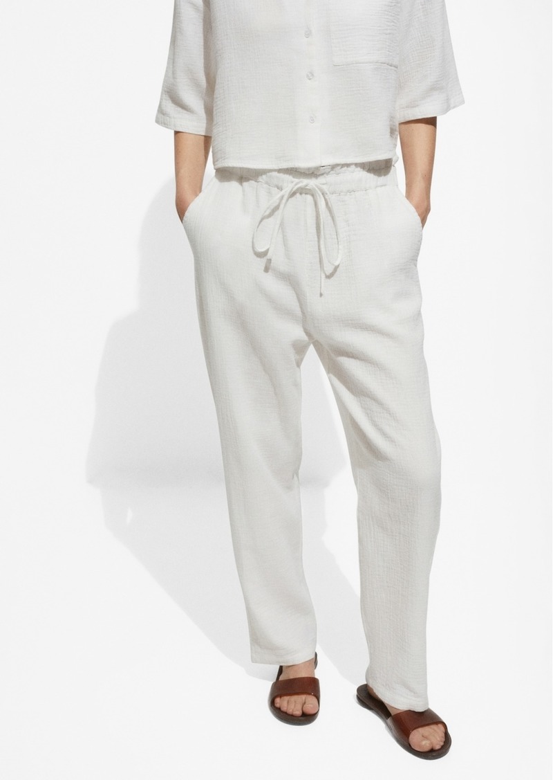 Mango Women's Elastic Waist Cotton Pants - Off White