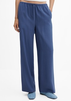 Mango Women's Elastic Waist Wide Leg Pants - Dark Navy