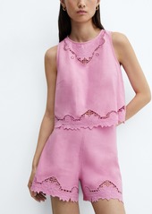 Mango Women's Embroidered Cotton Shorts - Pastel Pink
