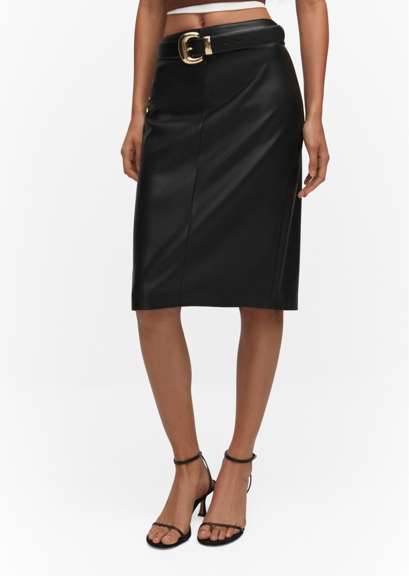 Mango Women's Faux-Leather Pencil Skirt - Black