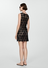 Mango Women's Floral Crochet Dress - Black