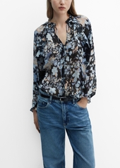 Mango Women's Floral-Print Flowy Blouse - Medium Bro