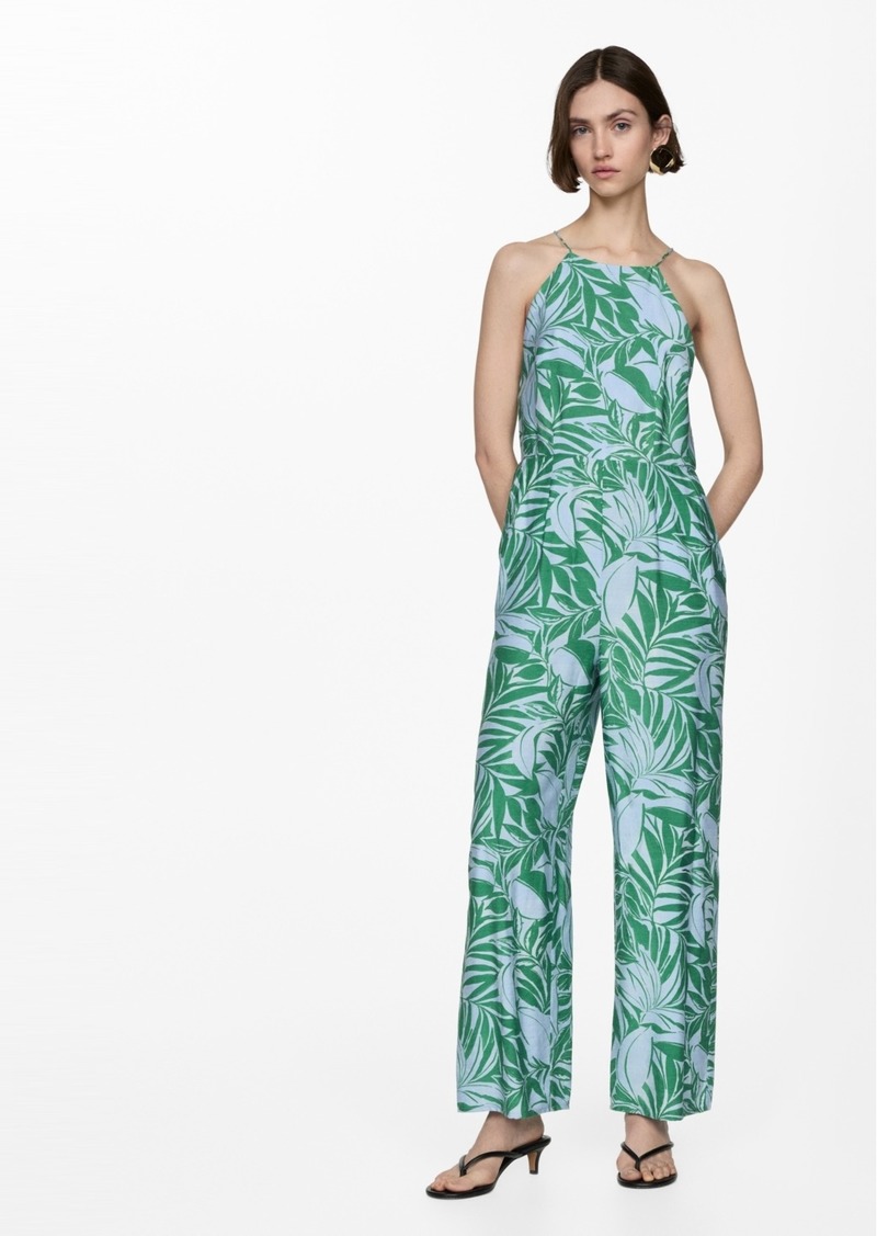 Mango Women's Floral Print Jumpsuit - Blue