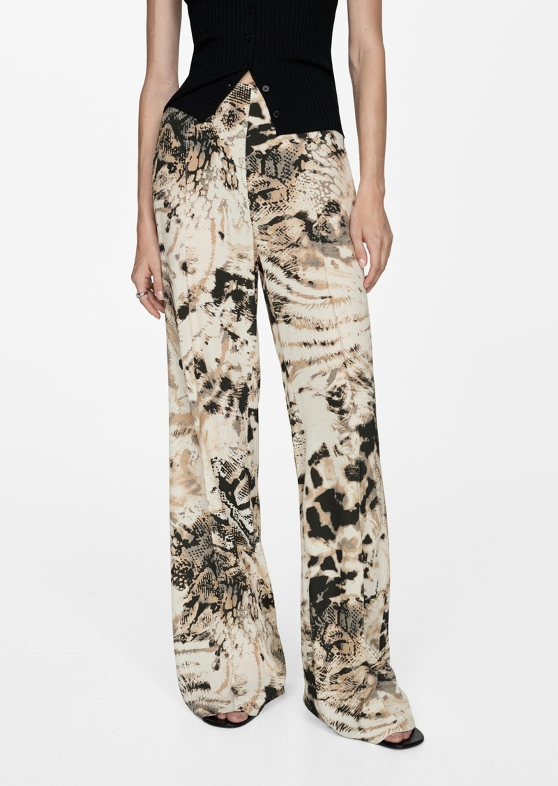 Mango Women's Fluid Animal-Print Pants - Ecru