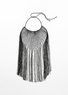 Mango Women's Fringed Net Necklace - Black