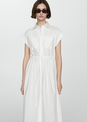 Mango Women's Gathered Waist Shirt Dress - White