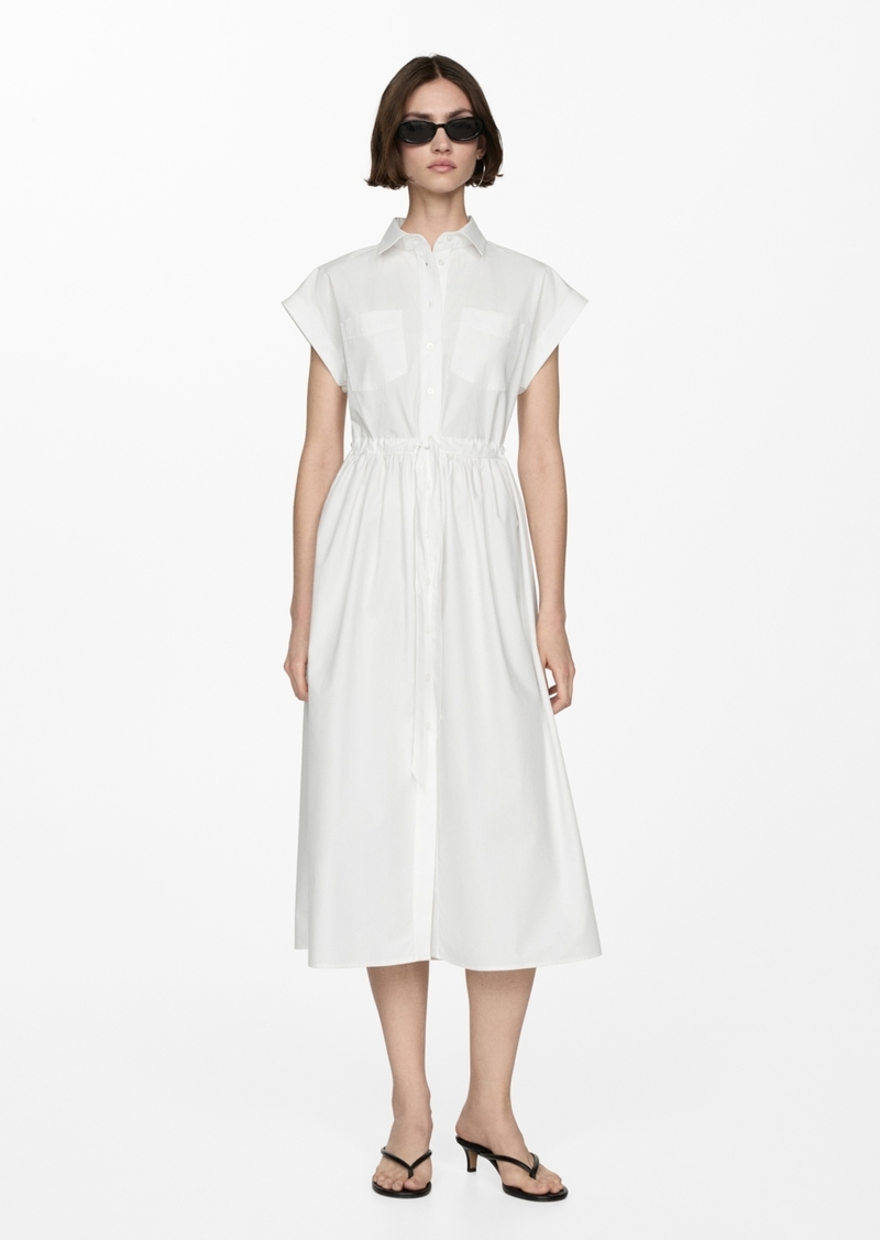 Mango Women's Gathered Waist Shirt Dress - White