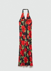 Mango Women's Halter-Neck Floral Dress - Black