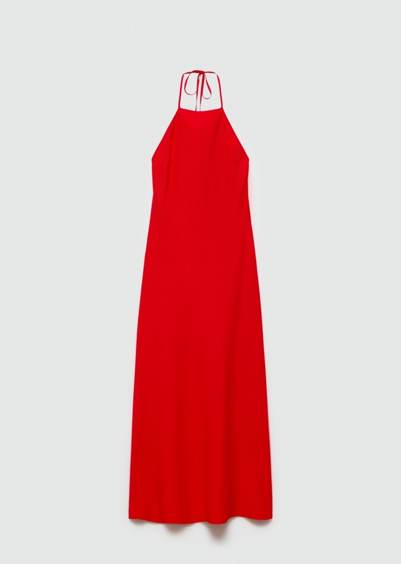 Mango Women's Halter-Neck Linen Dress - Red