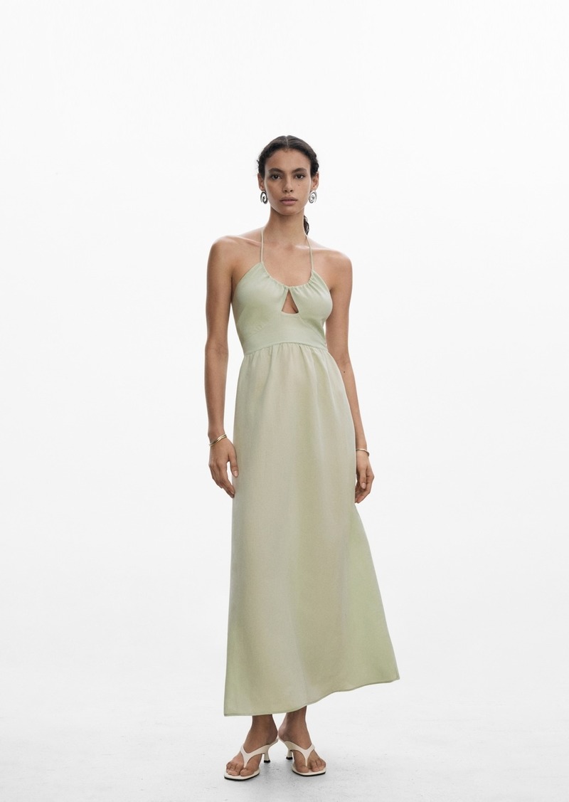 Mango Women's Halter Neck Long Dress - Pastel Green