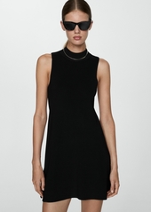 Mango Women's Knitted Perkins Neck Dress - Black