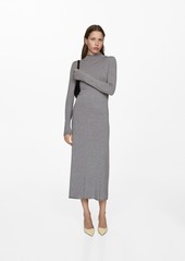 Mango Women's Knitted Perkins Neck Dress - Medium Heather Gray