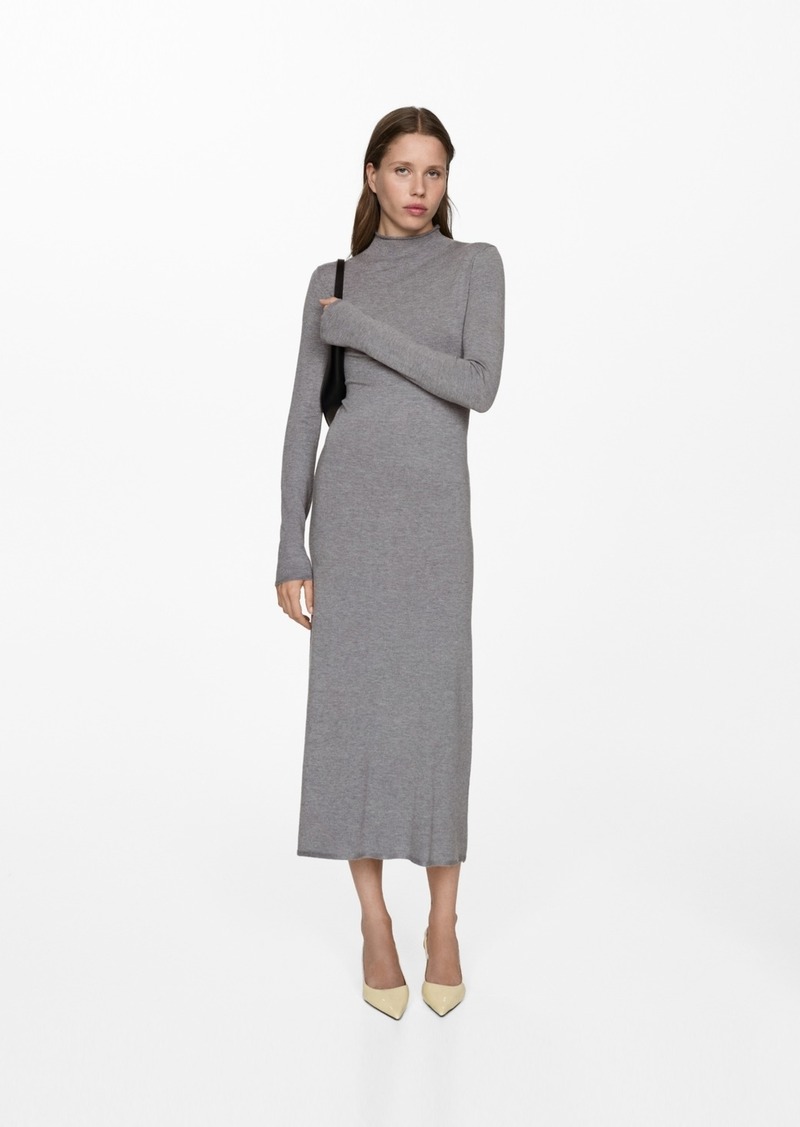 Mango Women's Knitted Perkins Neck Dress - Medium Heather Gray