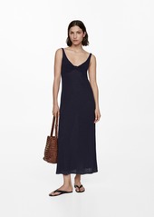 Mango Women's Knot Detail Linen Dress - Dark Navy