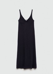 Mango Women's Knot Detail Linen Dress - Dark Navy