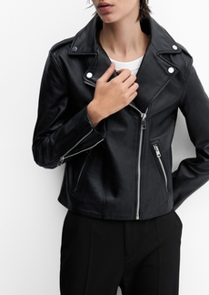 Mango Women's Leather Biker Jacket - Black