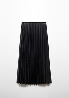 Mango Women's Leather-Effect Pleated Skirt - Black