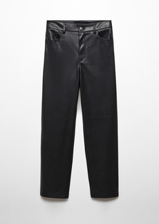 Mango Women's Leather-Effect Straight Trousers - Black