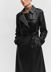 Mango Women's Leather-Effect Trench Coat - Black