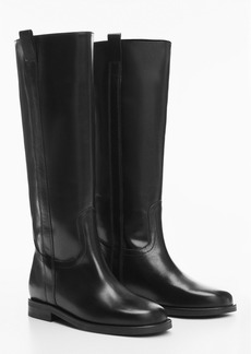 Mango Women's Leather High-Leg Boots - Black
