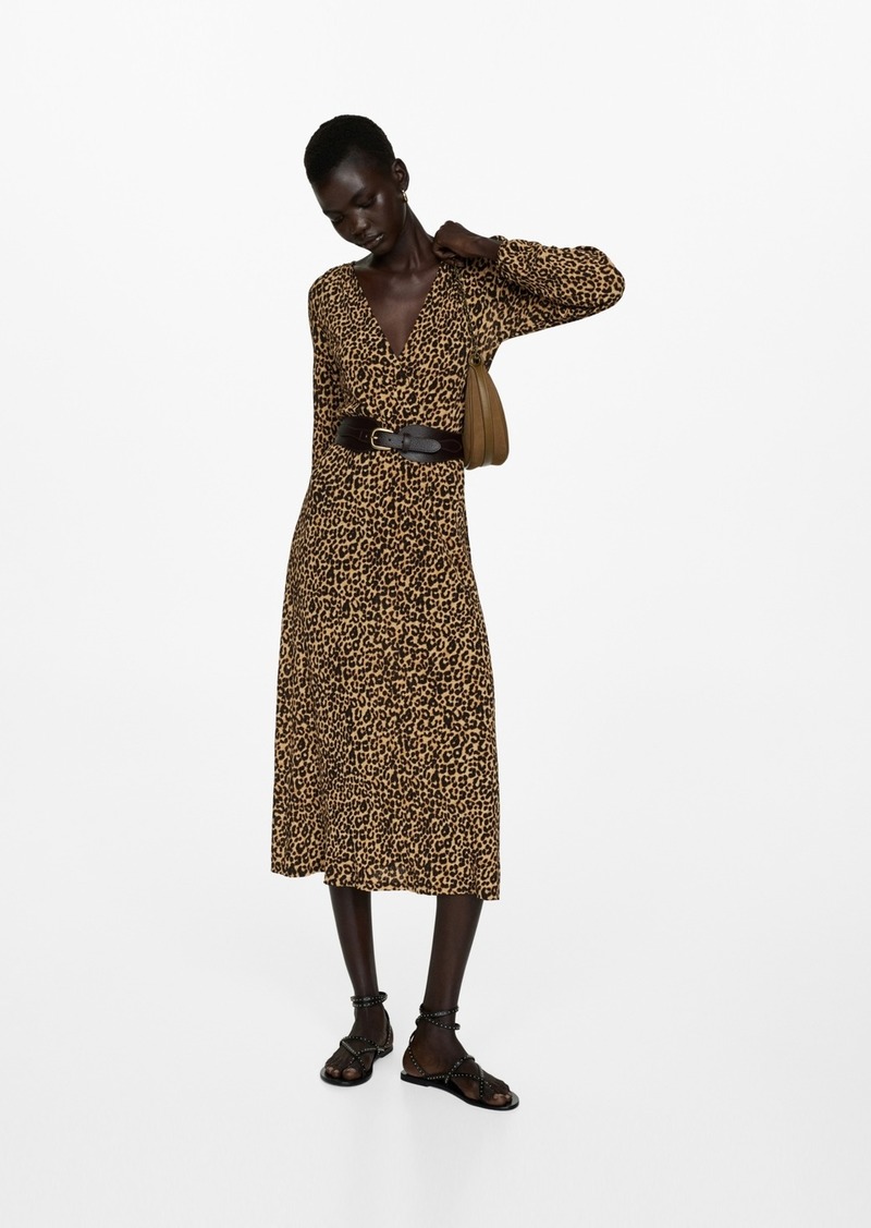 Mango Women's Leopard Gown - Brown