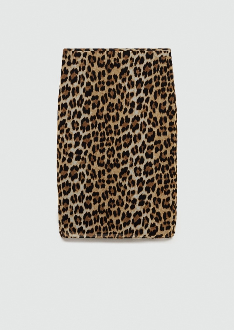 Mango Women's Leopard Midi Skirt - Brown