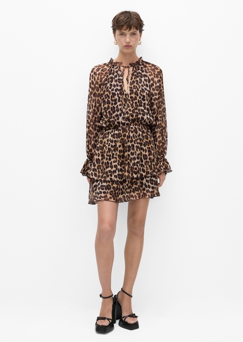 Mango Women's Leopard Print Flared Dress - Brown