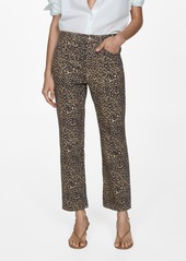 Mango Women's Leopard-Print Straight Jeans - Brown