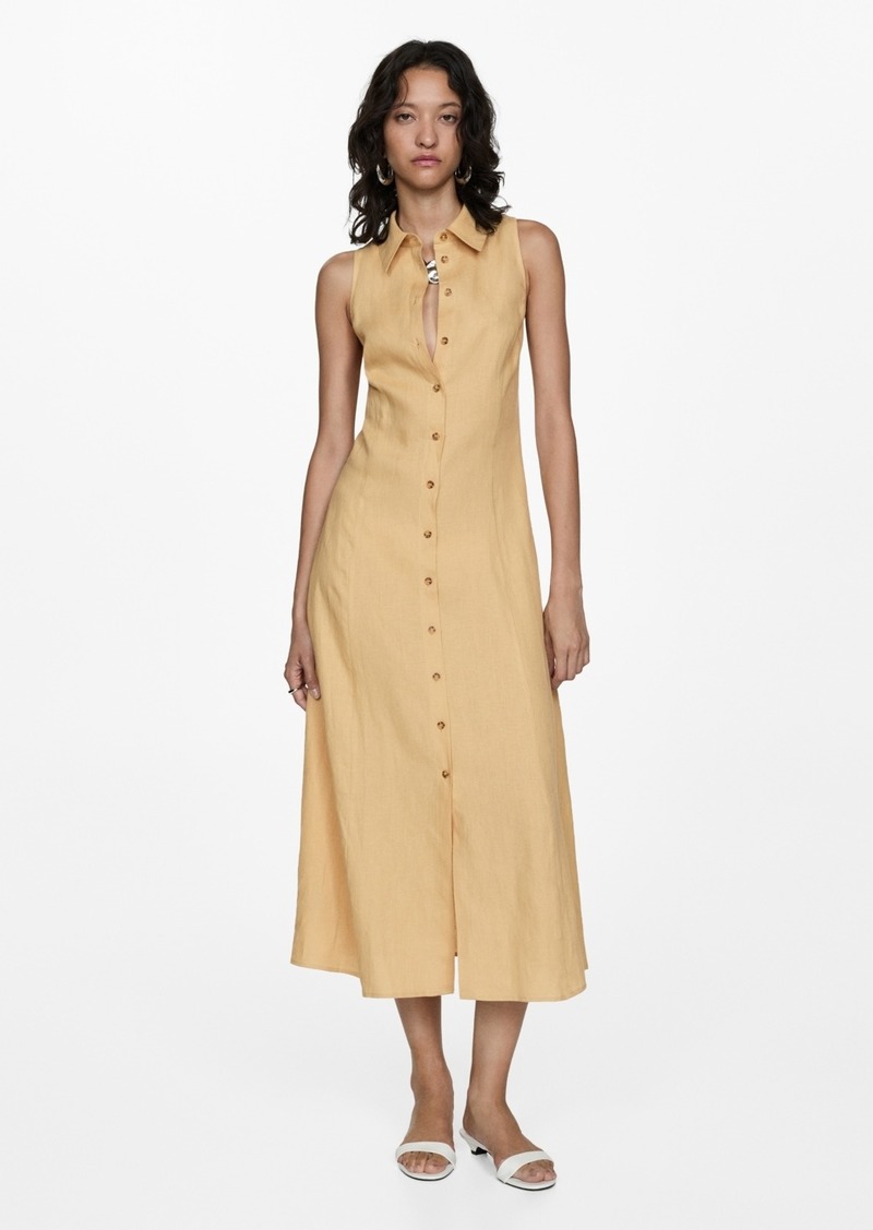 Mango Women's Linen-Blend Shirt Dress - Ochre