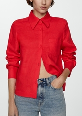 Mango Women's Linen Shirt - Coral Red