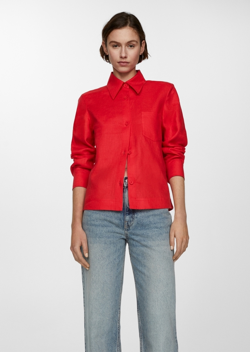 Mango Women's Linen Shirt - Coral Red