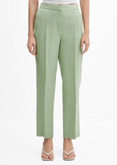 Mango Women's Linen Straight Pants - Pastel Green