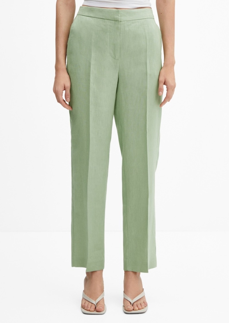 Mango Women's Linen Straight Pants - Pastel Green