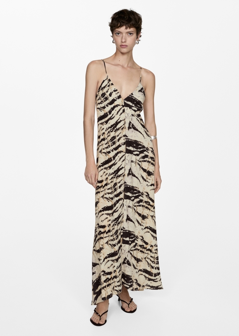 Mango Women's Long Animal-Print Dress - Ecru