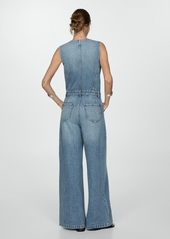 Mango Women's Long Denim Jumpsuit - Medium Blue