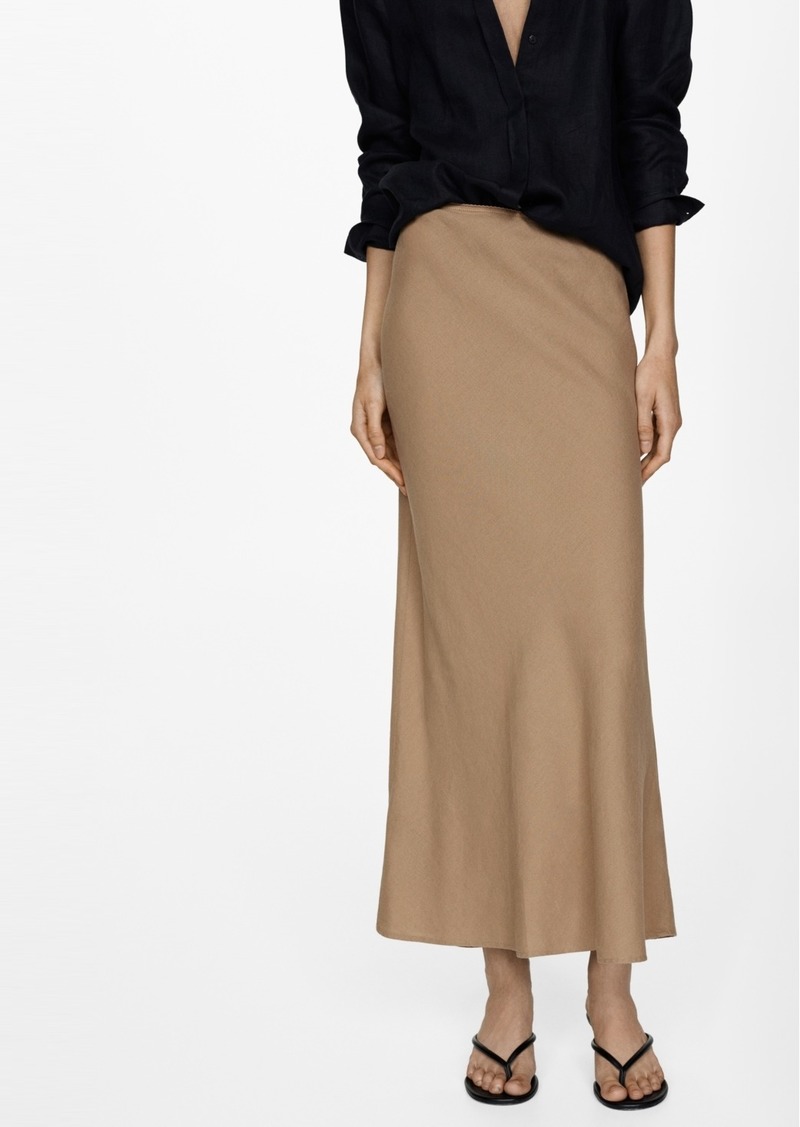 Mango Women's Long Linen Skirt - Medium Brown