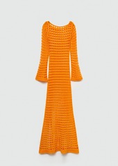 Mango Women's Long Openwork Knitted Dress - Orange