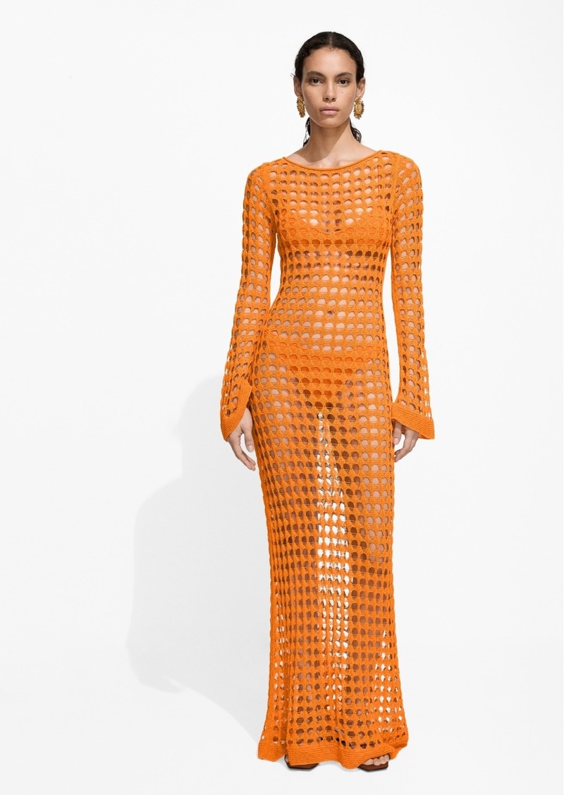 Mango Women's Long Openwork Knitted Dress - Orange