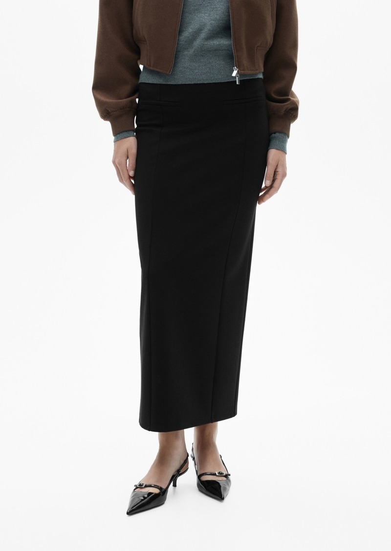 Mango Women's Long Pencil Skirt - Black