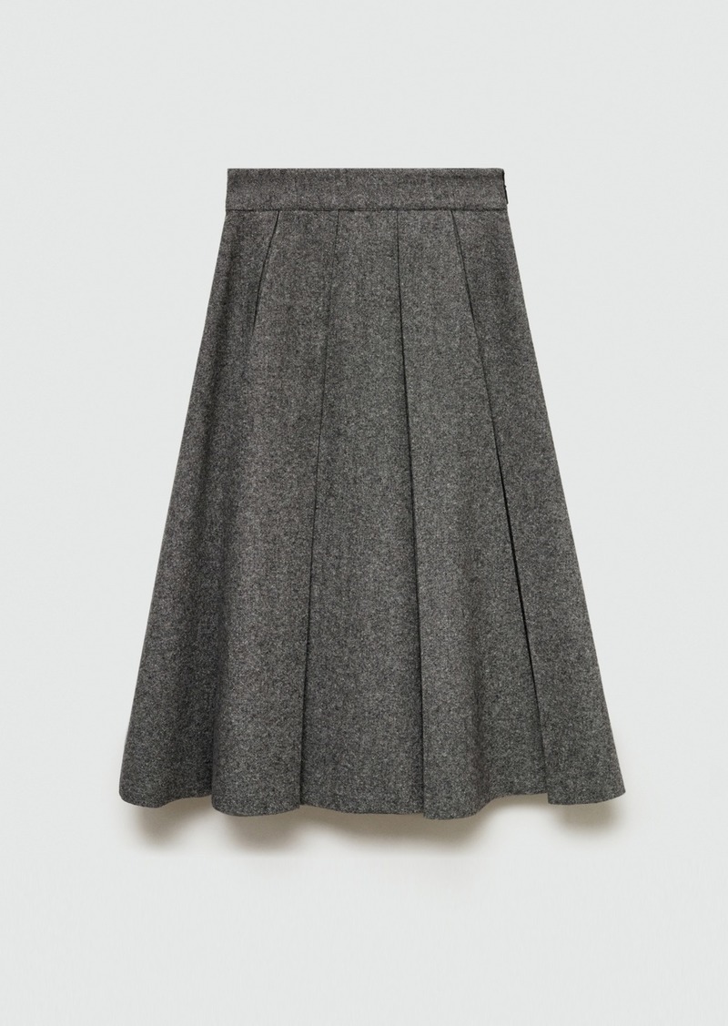 Mango Women's Marbled Wool Pleated Skirt - Gray