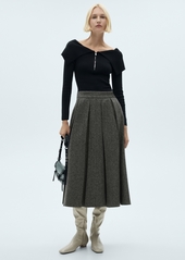 Mango Women's Marbled Wool Pleated Skirt - Gray