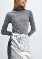 Mango Women's Metallic Midi Skirt - Silver