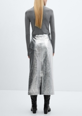 Mango Women's Metallic Midi Skirt - Silver